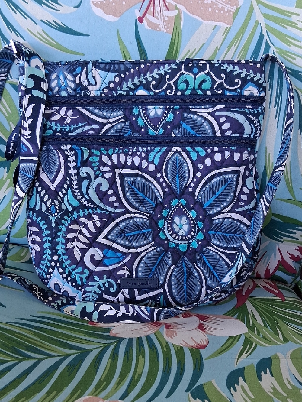 Vera Bradley Navy and Teal Floral Quilted Crossbody Blue Island Medallion
